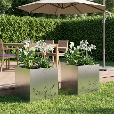vidaXL Cache-pot de jardin 2 pc Argenté 50 x 50 x 49 cm (1/5)
