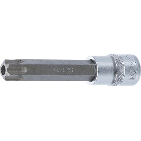 Punta de vaso  longitud 110 mm  entrada 12,5 mm (1/2")  perfil en T (para Torx) con perforación T70 (1/2)