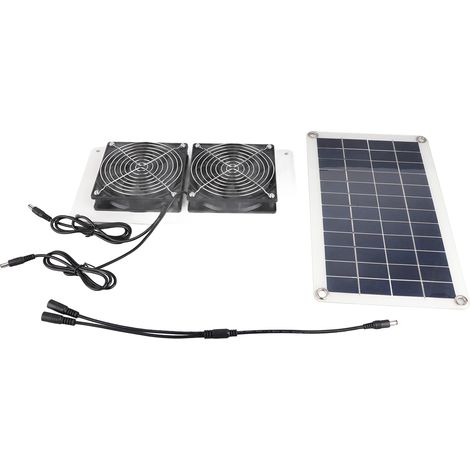 Kit de double ventilateur solaire 10 W 18 V étanche et portable pour poulaillers, serres et abris pour animaux. (1/5)