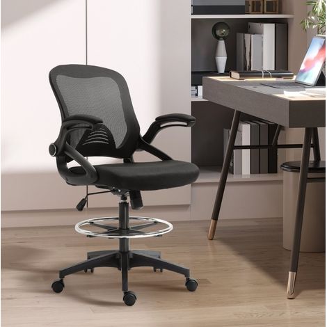 Sedia da ufficio 64x60x106-126 cm nera in plastica con funzione standing e poggiapiedi regolabile (1/5)