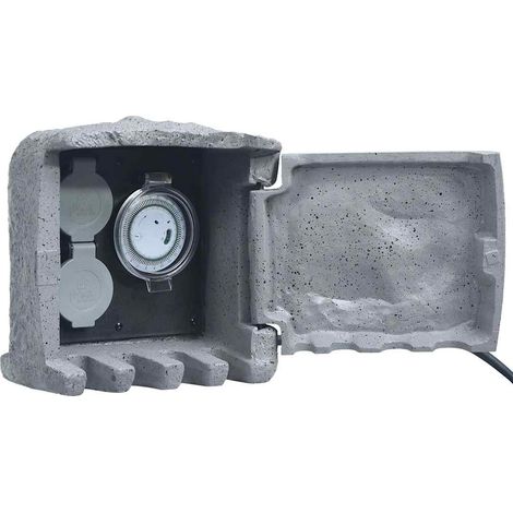 vidaXL 2 prises de jardin à minuterie Résine tressée Gris (1/5)