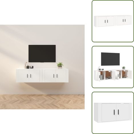 TV-Wandschränke 2 Stk. Weiß 80x34,5x40 cm - TV-Schrank - Holzwerkstoff Möbel - Wandregal - Wohnzimmereinrichtung - Weißer TV-Stand (1/5)