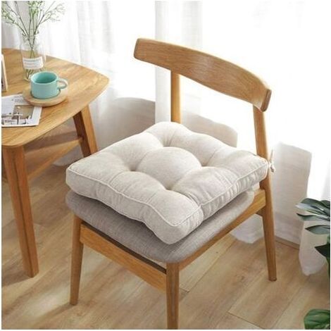 Coussin de Chaise, Épaissi Coton PP Rempli Coussins d'assise avec Sangles de Retenue, Doux & Confortable, Intérieur Extérieur Fauteuil Salle à Manger Jardin, Lavable, 45x45x9 cm (1 pièce, Beige) (1/5)