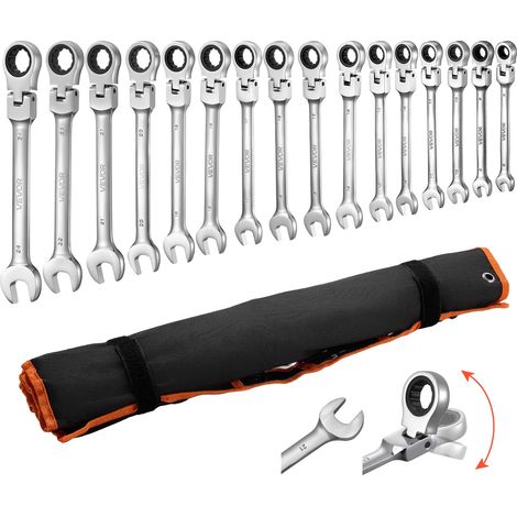 Jeu de Clés Mixtes 30PCs, Clé Plate à Cliquet Flexible SAE et Métrique, pour Réparation Domestique et Automobile Atelier, Extrémité Fourche, 72 Dents, en Acier Cr-V, avec Trousse Enroulable (1/5)