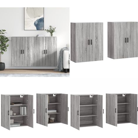 Wandschränke 2 Stk. Grau Sonoma 69,5x34x90 cm - Holzschrank - Wandregal (1/5)