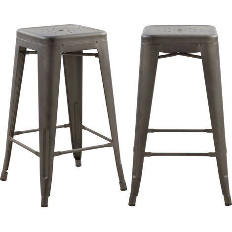 Set de 2 taburetes para isla de cocina en metal gris mate 66 cm - Indus