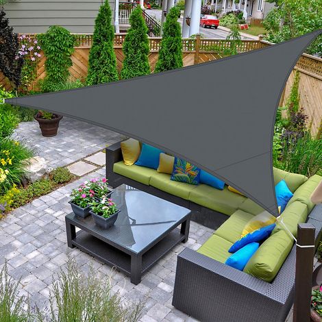 Voile d&aposombrage triangulaire, auvent de jardin imperméable et protection UV, 4x4x4M (gris foncé) (1/4)