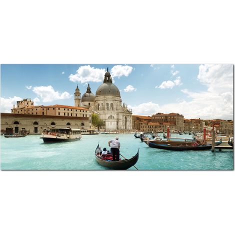 Lupia - Quadro moderno su Tela Canvas DEEP 65X143 cm, con paesaggi e localismi italiani, per casa, soggiorno, capezzale camera da letto, hotel, ufficio, VENEZIA - CHIESA DELLA SALUTE GOLDOLE (1/4)