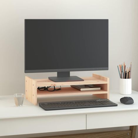 Support écran de bureau en bois de pin massif non traité 50 x 27 x 15 cm - PANGIVO (1/5)