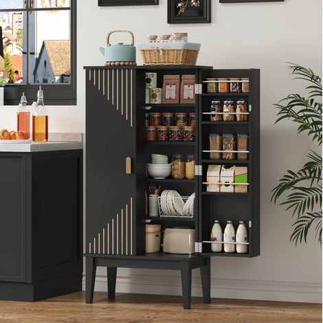 Mobile da cucina vintage 120 x 59 x 30 cm, 2 ante, 5 scomparti, MDF nero DESVIAE (1/5)