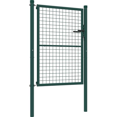Portillon de jardin acier 97x175 cm vert avec serrure clés poignée