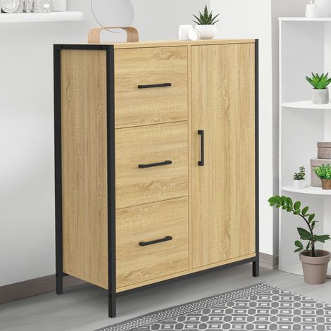 DETROIT Cómoda de baño de 3 cajones y 1 armario de diseño industrial