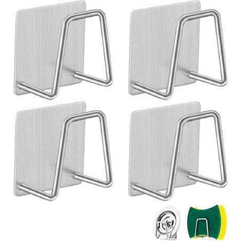 AMXCNOY 4-teiliges Schwammhalter-Set aus Edelstahl, Spülbecken-Schwammhalter, selbstklebende Schwammhalter, Spülbecken-Schwammhalter, Küchen-Schwammhalter, Schwammhalter, für Schwämme, Bürsten, Geschi (1/4)