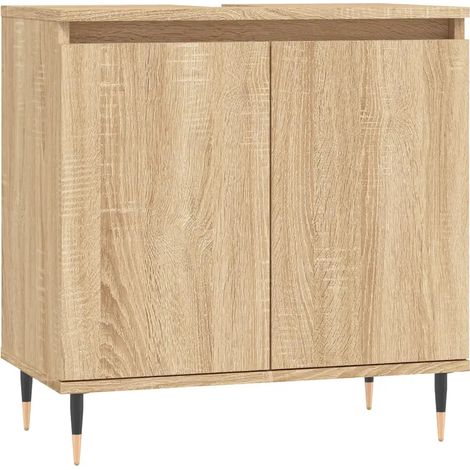 Mobiletto da bagno con gambe in ferro ampia capacità contenitiva 58 x 33 x 60 cm stile industriale legno di rovere Sonoma ingegnerizzato 020049016