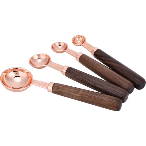 4-teiliges Set Messbecher und Messlöffel aus roségoldenem Edelstahl für den Haushalt, Küche und Backbedarf (1/5)