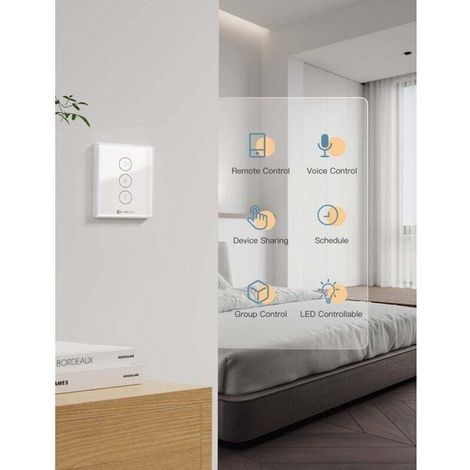 Paryou Interrupteur à rideau connecté Wi-Fi 2.4 GHz Contrôle tactile Compatible Alexa et Google Home Timer intégré ABS retardateur de flamme (1/5)