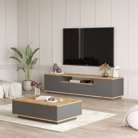 Conjunto Muebles de Salón Nativo, Modular, 2 Estantes, 5 Puertas, Roble Marrón Nudos (1/4)