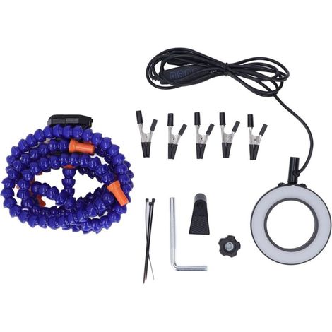 Souder Helping Hands, Helping Hands Station de Soudure avec Loupe 3X avec Lumière 5 Loupes Flexibles pour Réparation Electronique Soudure Bijoux Artisanat(Bleu) (1/5)