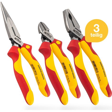 Wiha Zangen Set für Elektriker (38637) 3-tlg. I Universal Kombizange 180mm + Flachrundzange 200mm + Seitenschneider 160mm I Zangenset Elektro VDE