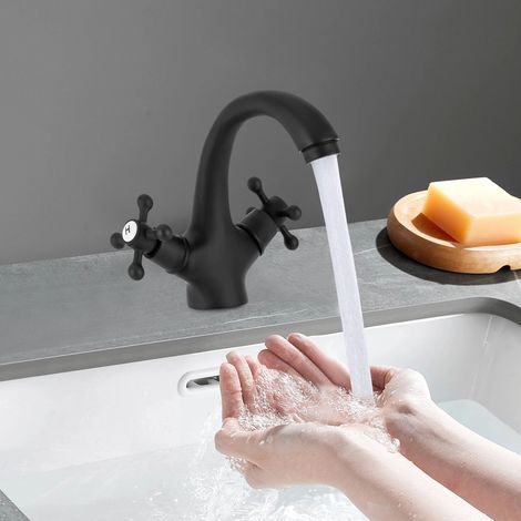 Robinet de lavabo rétro à deux poignées Robinet de lavabo nostalgie poignée croisée, Noir