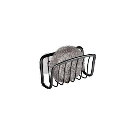 Schwammhalter mit Saugnäpfen, kleiner Spülbeckenorganizer aus Metall für Schwamm und Pfannenreiniger, praktischer Küchenorganizer, mattschwarz - Crezuo