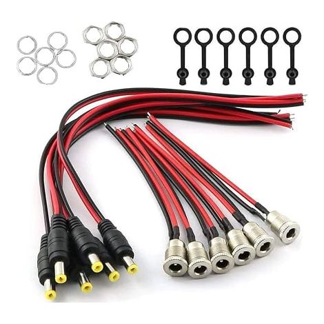 12PCS 5.5mm x 2.1mm DC d'alimentation Connecteur,DC Pigtail Cable,18AWG/20 AWG 12V 5A Connecteur DC, connecteur Montage sur Panneau pour Vidéo Surveiller CCTV Caméra Câble (1/5)