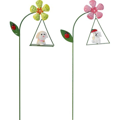 Decoración colgante de animales en miniatura (cachorro amarillo + champiñón rosa), 2 piezas, macetas ornamentales de resina metálica para arreglos florales, suculentas, decoración de paisajes en minia (1/5)