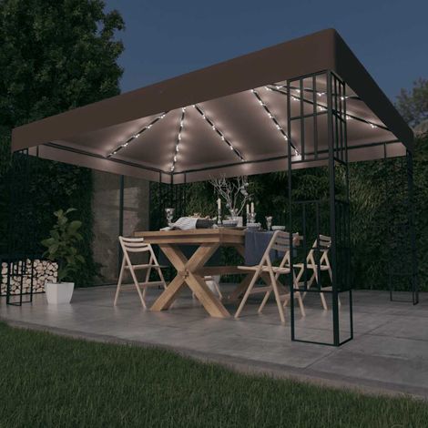 Tonnelle de Jardin Tente de réception - Rapide à Installer avec guirlande lumineuse à LED 4x3 m Taupe BV814347 - BonneVie (1/5)
