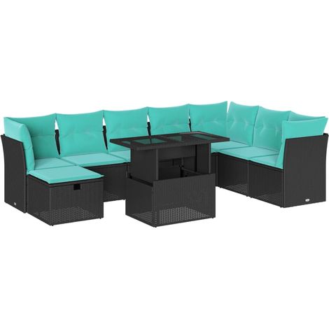9-teiliges Gartensofa-Set mit Kissen, schwarzes Polyrattan vidaXL (1/5)