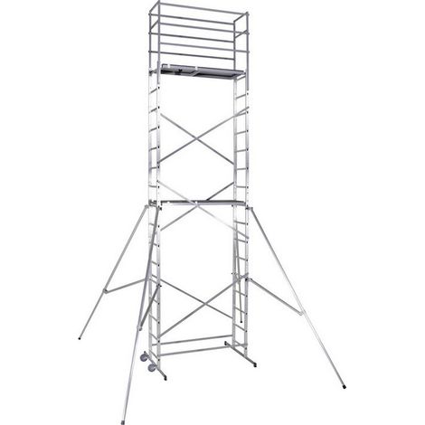 Hailo – Échafaudage roulant pliable 4,5m/6,5m en aluminium – Charge maximale 150 kg – 2 plateaux antidérapants 130x45 cm – Utilisation intérieure et extérieure (1/8)