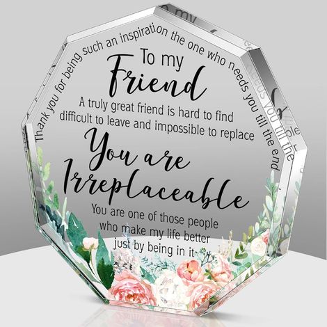 Plaque acrylique fleurie d’amitié – Cadeau femme, meilleure amie et sœur, présent anniversaire, Noël, Thanksgiving, cadeau de remerciement, décoration intérieure élégante - 10x10x1cm (1/5)