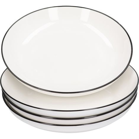 Assiettes de service en céramique noire 8 pouces, lot de 4 assiettes rondes pour salades et steaks (1/5)
