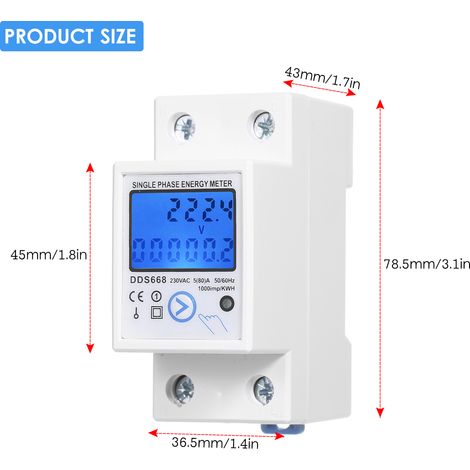 ZASCHMOY Einphasen-Energiezähler, 230V AC kWh-Zähler mit Reset-Taste und Hintergrundbeleuchtung, für Industrie, Labor, Haushalt und Schule (WEISS)