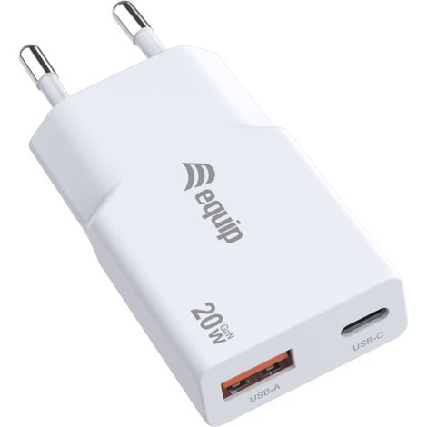 CARGADOR USB EQUIP 245522 GAN 20W 1xUSB-C PD 1xUSB-A SLIM COLOR BLANCO