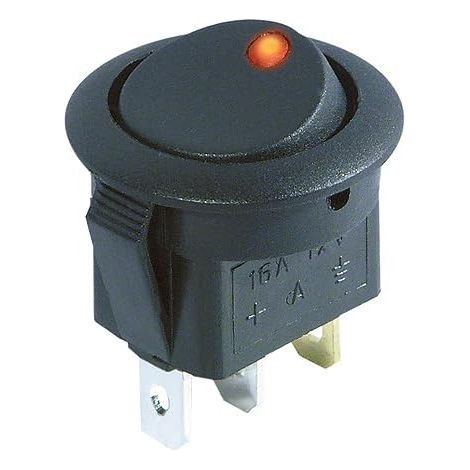 Roter LED-Autoschalter – 1 Stück – Schwarzer Kunststoff – 12 V, 16 A, 3 Pins – 2-Positionen (Ein/Aus) – 20 mm Durchmesser (1/3)