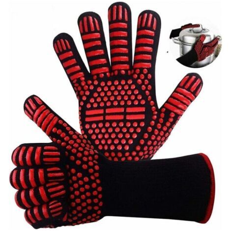 Cyslmuk – Gants anti-chaleur silicone 800 °C – Antidérapants et confortables – Manches longues pour protection – Lavables en machine (1/4)