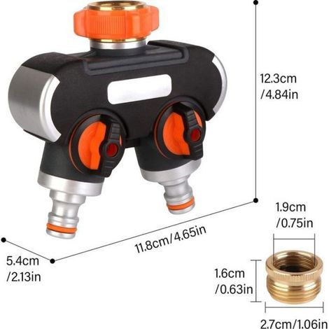 Répartiteur 2 Voies : 3/4" et 1/2" Y avec Adaptateur de Robinet, débit d'eau réglable et verrouillable, Distributeur 2 Voies p (1/5)