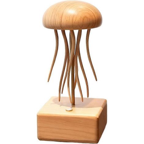 Handgefertigte, animatronische Qualle aus Holz, mechanische Qualle mit beweglichen Tentakeln, quallenförmige Schreibtischdekoration (1/5)