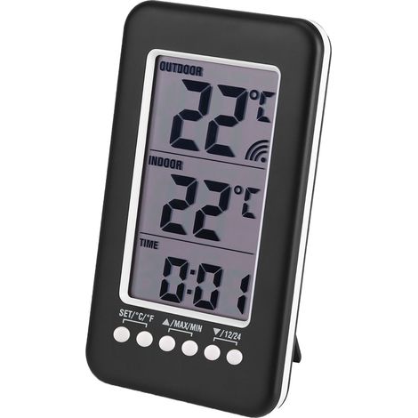 Digitales LCD-Thermometer für Innen und Außen mit Uhr und drahtlosem Sensor, präzise Temperaturmessung, Digitalanzeige, Heimwetterstation (1/5)