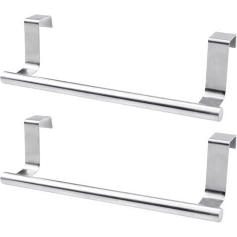 2 Pieces (23cm, Silver) Over the Door Towel Rack, Bathroom Towel Rack No Drilling, Stainless Steel Hanging Rail for Kitchen Tea Towels (1/5)