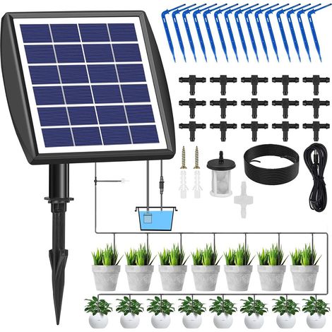 Kit di irrigazione a goccia automatico ad energia solare, sistema di irrigazione automatico per giardino con tubo flessibile da 15 m.