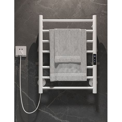 GROOFOO Sèche-Serviettes Électrique,Haute Efficacité et Économie D'énergie,Chauffe-Serviettes Électrique Mural avec Thermostat(45-70℃) 24H Minuterie, Écran LED,60x45cm,Blanc Fil Gauche