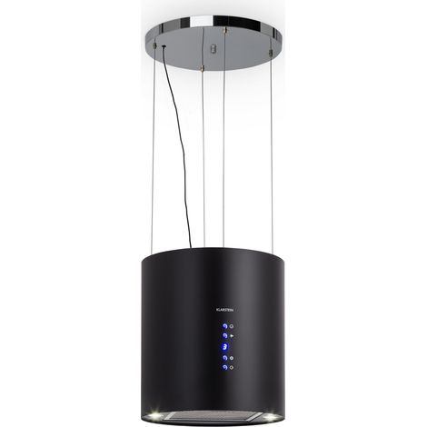Klarstein Hotte Aspirante Ilot Central de Cuisine Silencieuse et Design, Débit d'air 558m³/h, Minuteur, 3 Modes, Hotte Aspirante Suspendue Sans Evacuation et Filtres à Charbon Actif, Hotte à Recyclage (1/8)