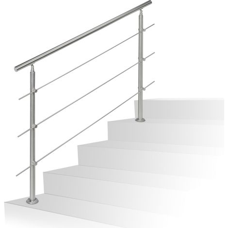 Relaxdays Barandilla Escalera, Pasamanos de 1,5 m Largo, 2 Postes, 3 Travesaños, 1 Ud., Acero Inoxidable, Plateado