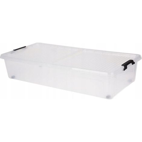 Scatola portaoggetti in plastica trasparente con ruote, 77,5x16,5 cm
