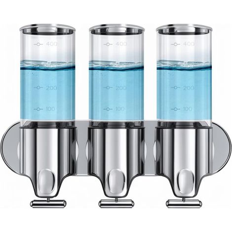 Dispenser di Sapone Doccia 3 in 1 – 3 Scomparti 500 ml – Parete-Montaggio Senza Foratura, Per Shampoo, Gel Doccia, Latte Corpo (1/5)