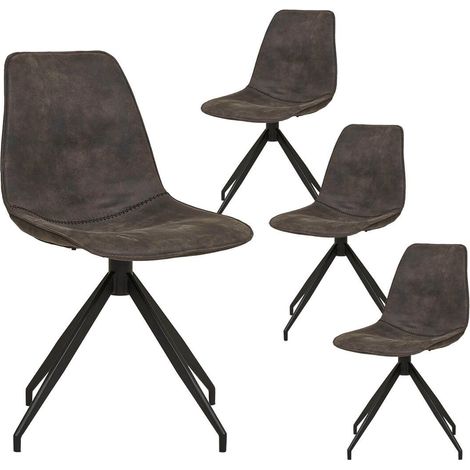 JACOB - Lot de 4 Chaises Tissu Microfibre Gris foncé Pied Pivotant Métal Noir (1/5)