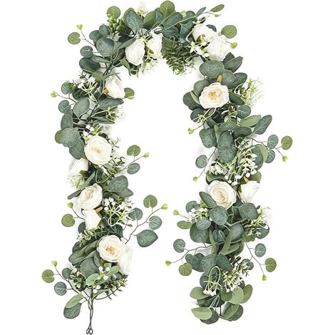 Set of 2 artificial eucalyptus garlands with flowers (1.8 m) (1/5)
