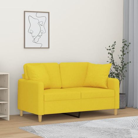 Sofá de 2 plazas con cojines tela amarillo claro 120 cm vidaXL (1/5)