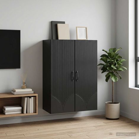 Armoire murale 2 portes en bois d’ingénierie noir 66 x 34,5 x 90 cm - PANGIVO (1/5)